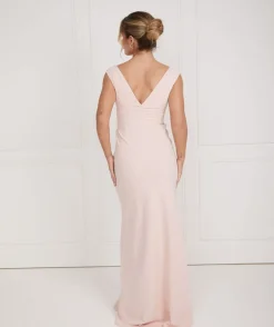 V Neck Plunge Crepe Bridesmaid Dress - Blush