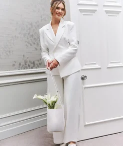 Wide Leg Tailored Trousers - White