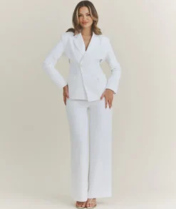Wide Leg Tailored Trousers - White