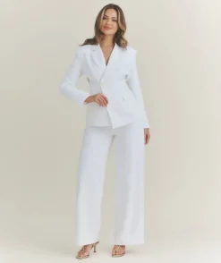 Wide Leg Tailored Trousers - White