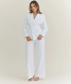 Wide Leg Tailored Trousers - White