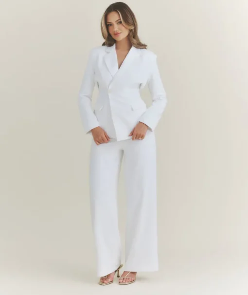 Wide Leg Tailored Trousers - White