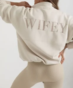 Wifey Quarter Zip Sweatshirt - Champagne