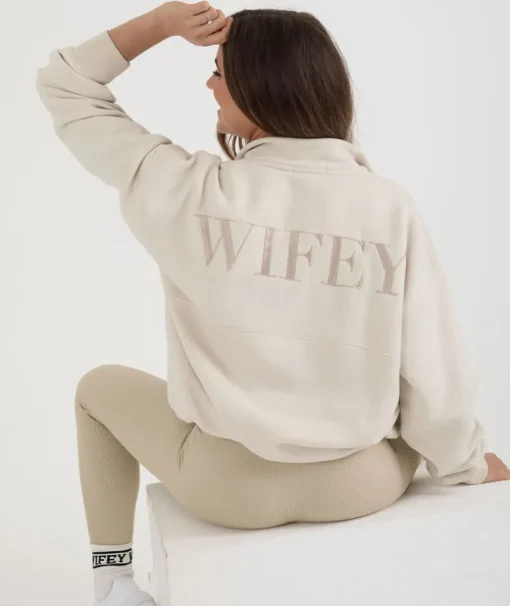 Wifey Quarter Zip Sweatshirt - Champagne