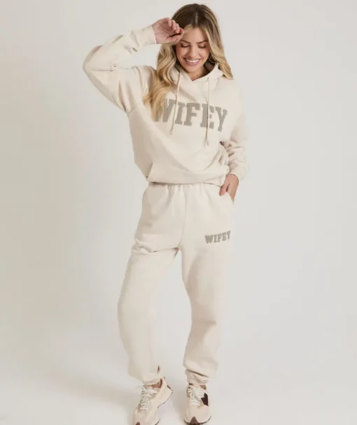 Wifey Teddy Sweatpants - Champagne