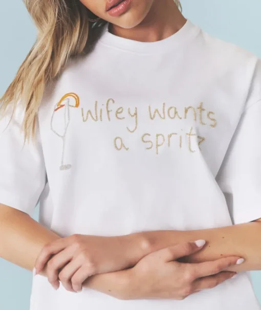 Wifey Wants a Spritz Beaded Tee - White