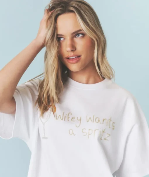Wifey Wants a Spritz Beaded Tee - White