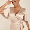 Wrap Tie Satin Bridesmaid Dress - Oyster