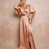 Wrap Tie Satin Bridesmaid Dress - Burnt Peach