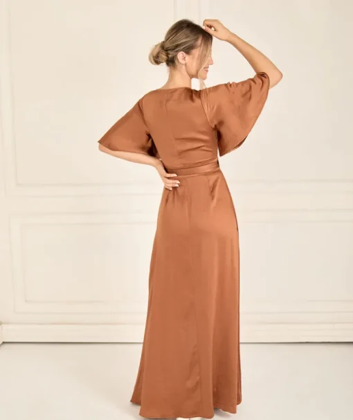 Wrap Tie Satin Bridesmaid Dress - Rust