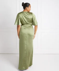 Wrap Tie Satin Bridesmaid Dress - Moss Green
