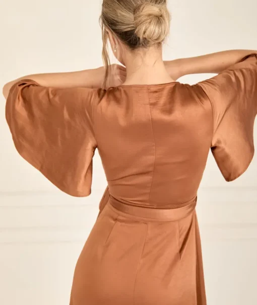 Wrap Tie Satin Bridesmaid Dress - Rust