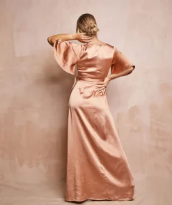 Wrap Tie Satin Bridesmaid Dress - Burnt Peach