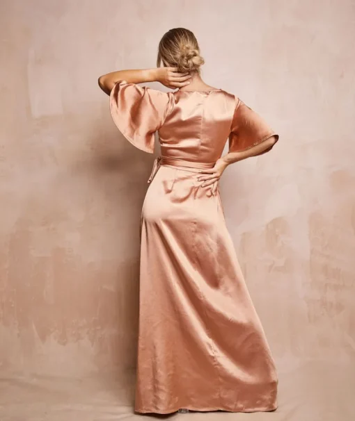 Wrap Tie Satin Bridesmaid Dress - Burnt Peach