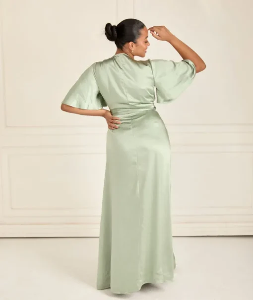 Wrap Tie Satin Bridesmaid Dress - Sage